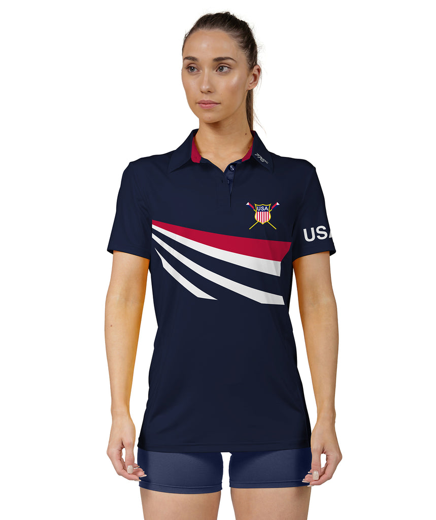 Women's USRowing Supporter Club Polo SS - Navy/Red