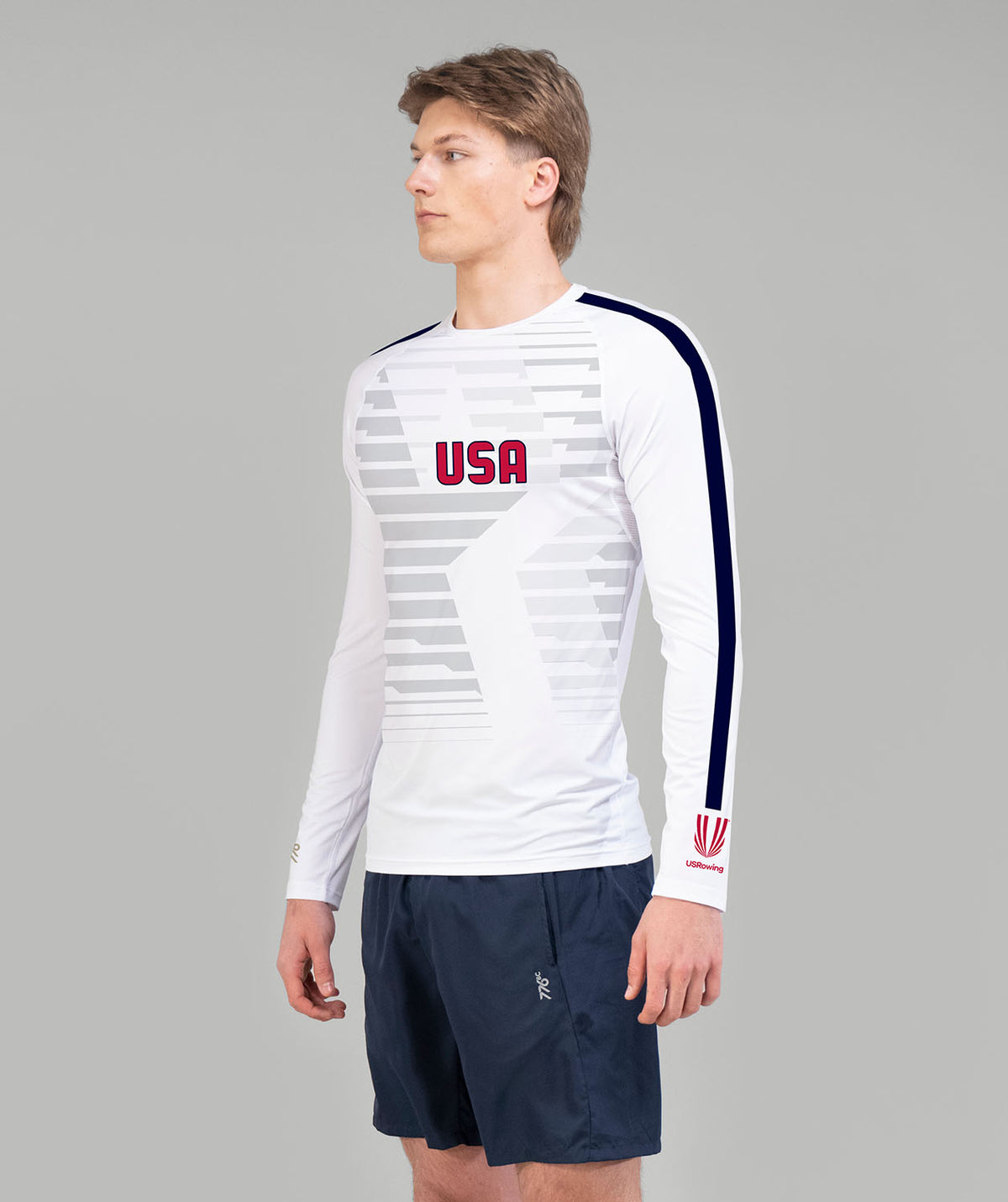 Men's 776BC X USRowing Ascent Base Layer LS - White/Grey