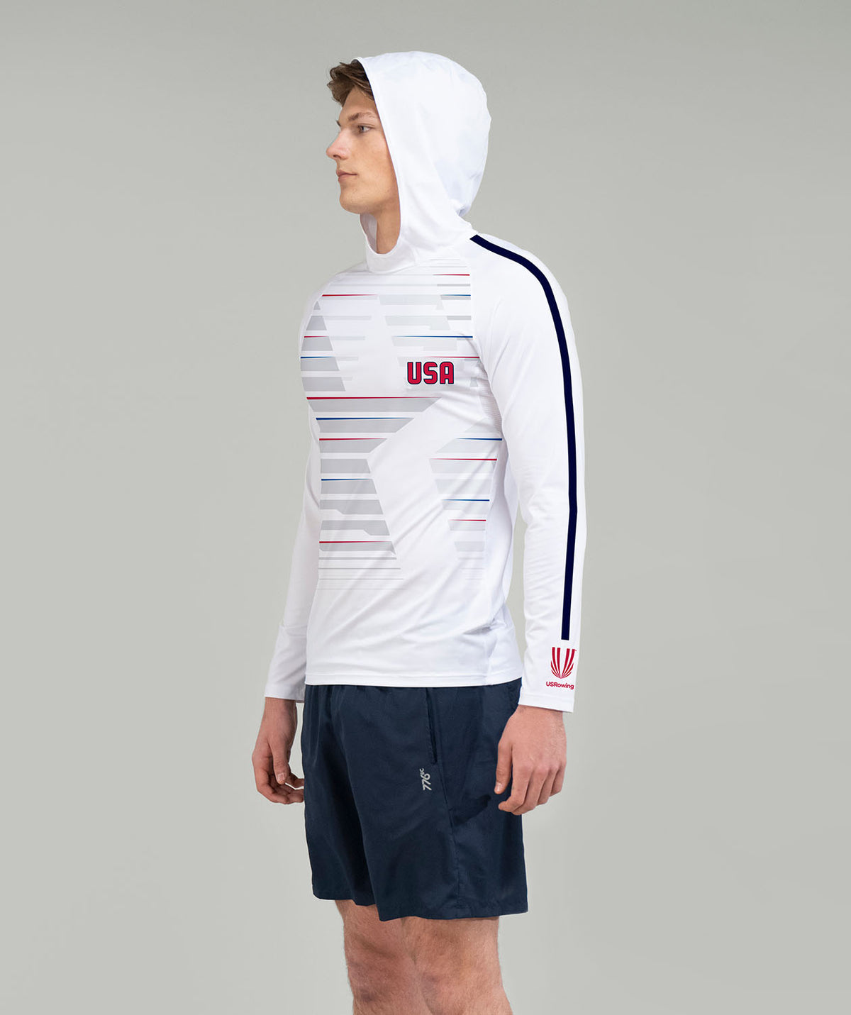 Men's 776BC X USRowing Ascent Sun Hoodie LS - White/Grey