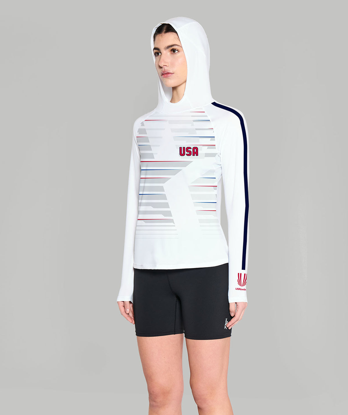 Women's 776BC X USRowing Ascent Sun Hoodie LS - White/Grey