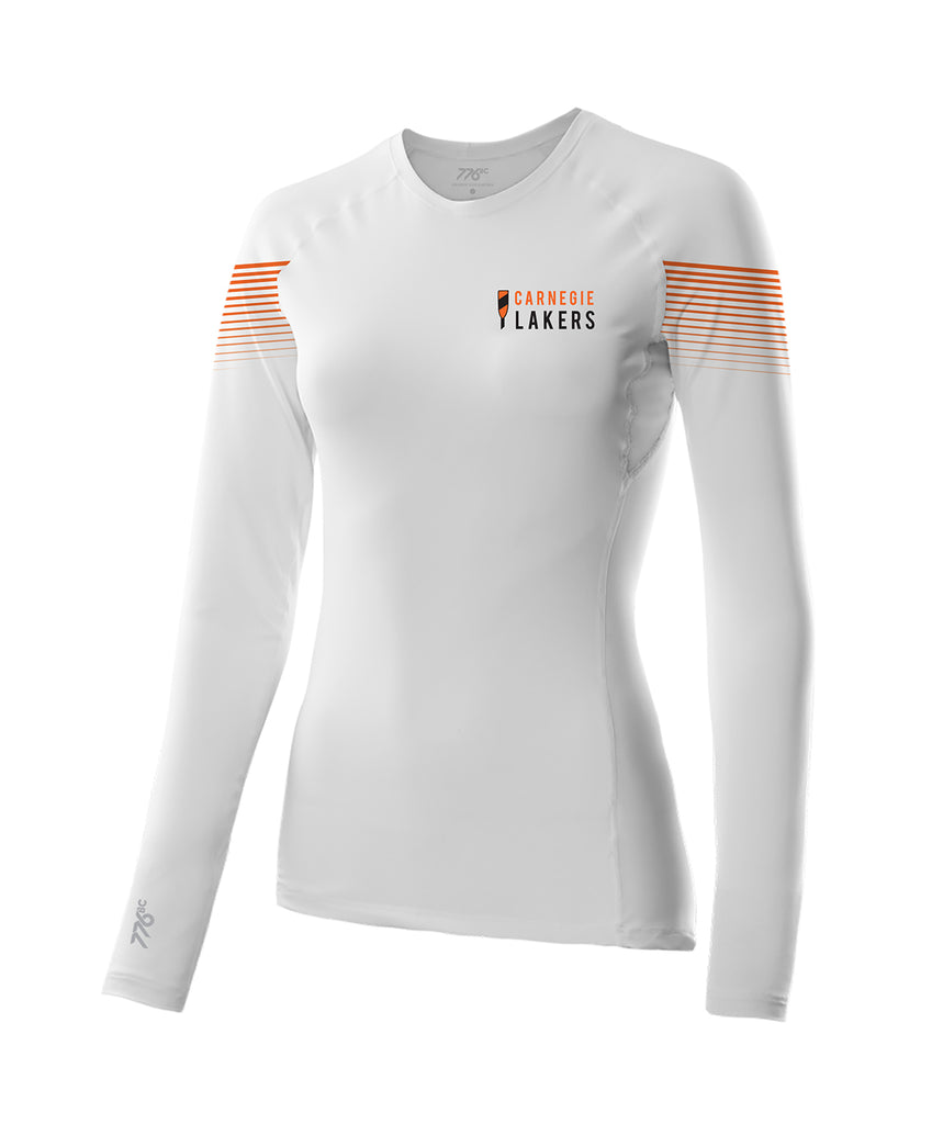 Women's Carnegie Lake Rowing Association Base Layer Ls - White/Orange