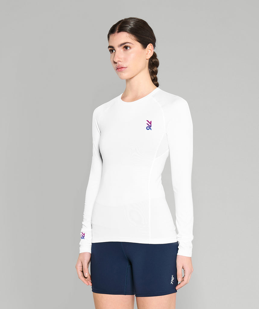 Women's Base Layer LS - White/Aurora Blue