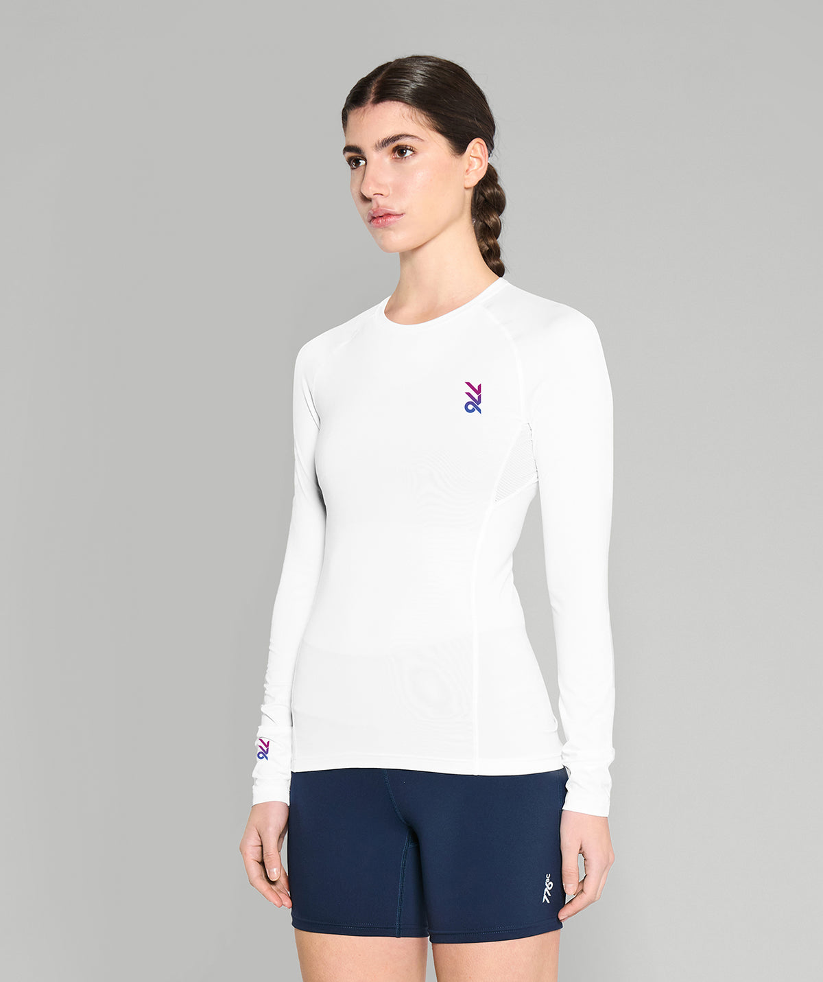 Women's Base Layer LS - White/Aurora Blue
