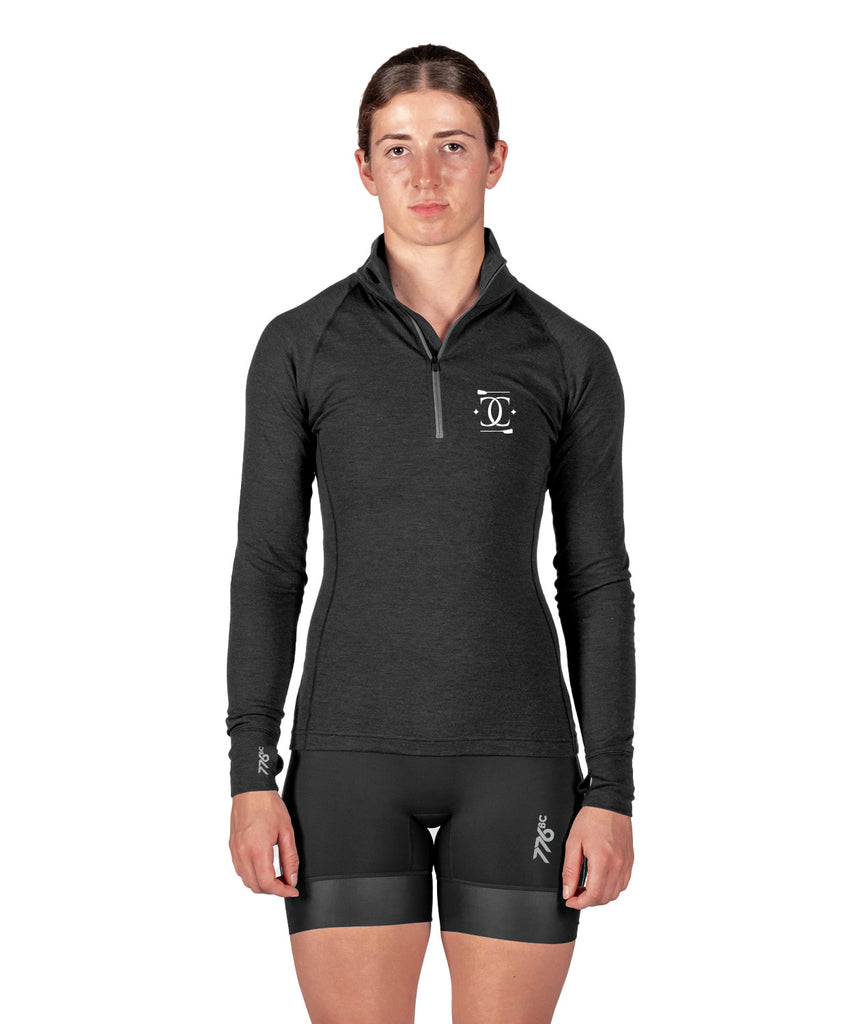 Women's College Club Seattle Wreath Pro-Merino 1/4 Zip - Black