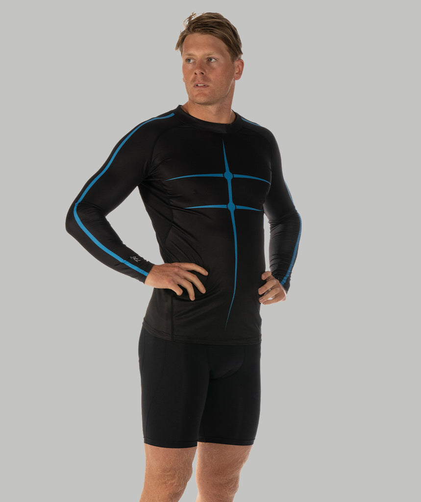 Men's Motion Pro LS Base Layer - Black/Neon Blue