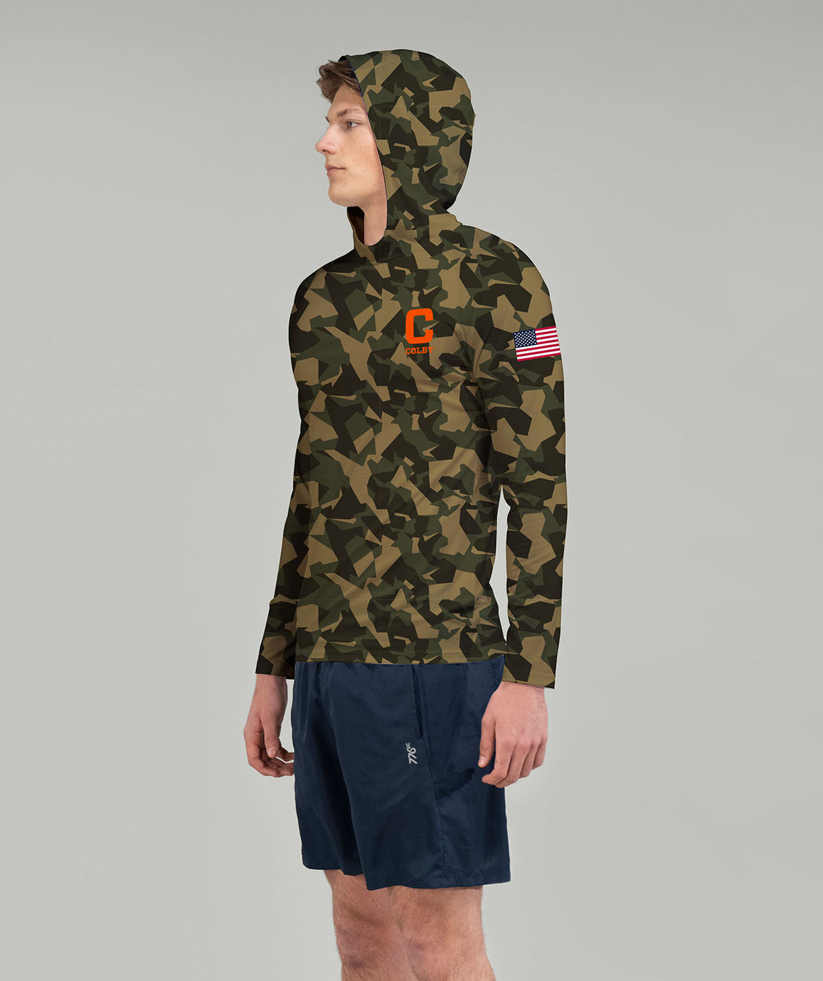 Men's Colby College Sun Hoodie LS - Khaki/Orange