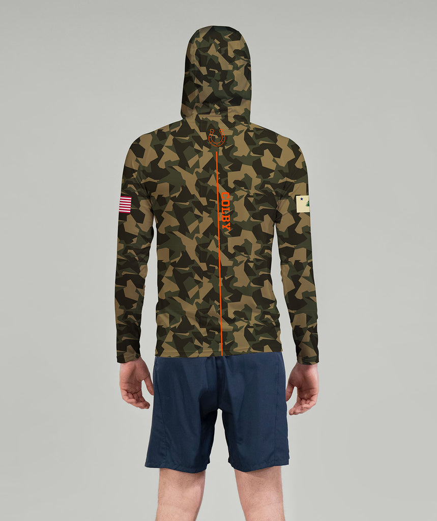 Men's Colby College Sun Hoodie LS - Khaki/Orange