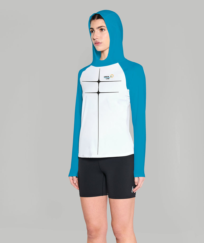 Women's CrewLab Motion Pro Summer Hoodie LS - White/Blue