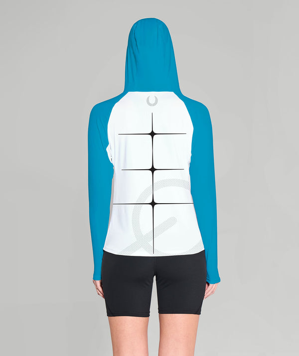 Women's CrewLab Motion Pro Summer Hoodie LS - White/Blue