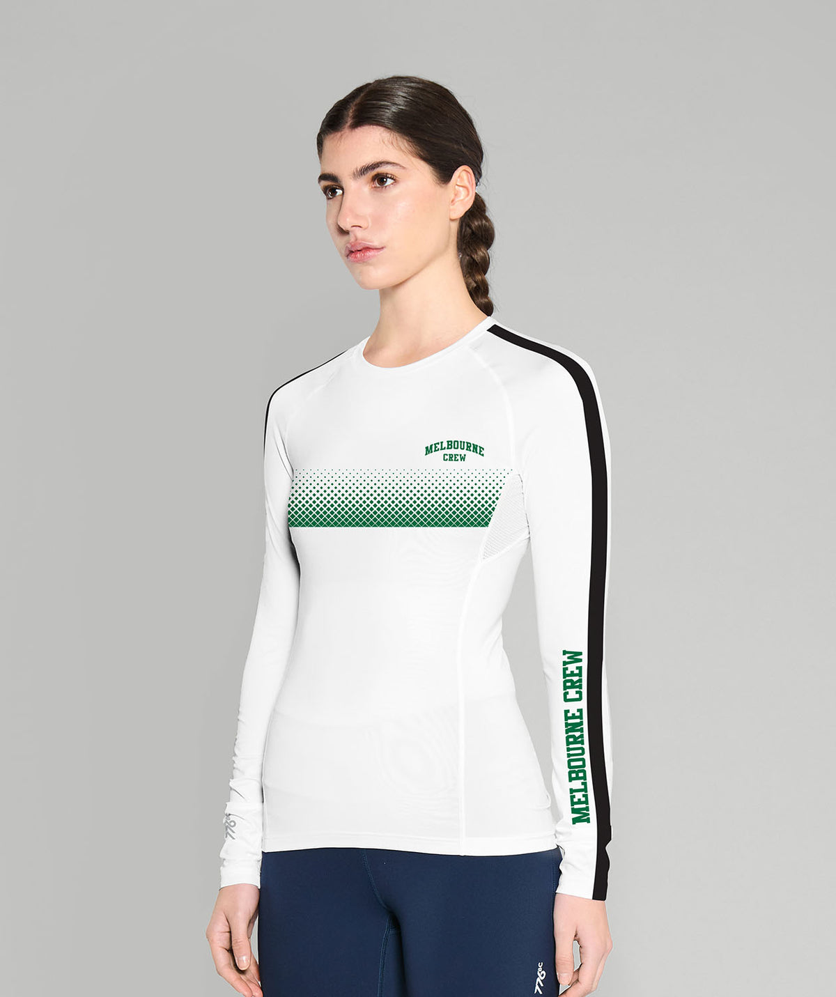 Women's Melbourne Crew Base Layer LS - Green/White