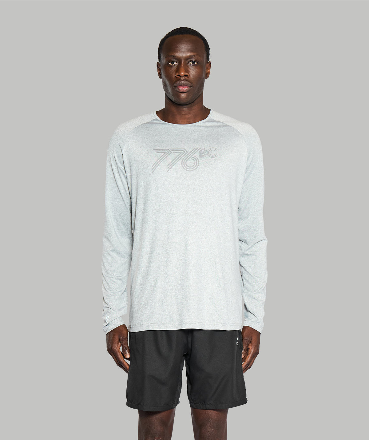 Men's Wreath Active LS T-Shirt - Gray Logo