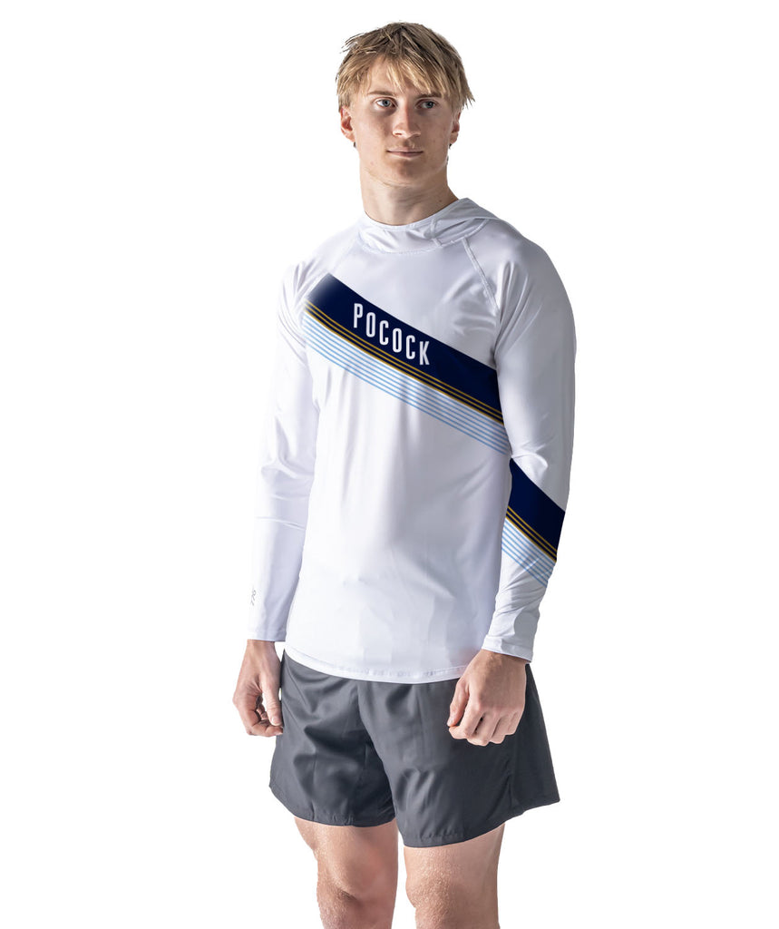 Men's Pocock Youth Sun Hoodie LS - White/Navy/Blue