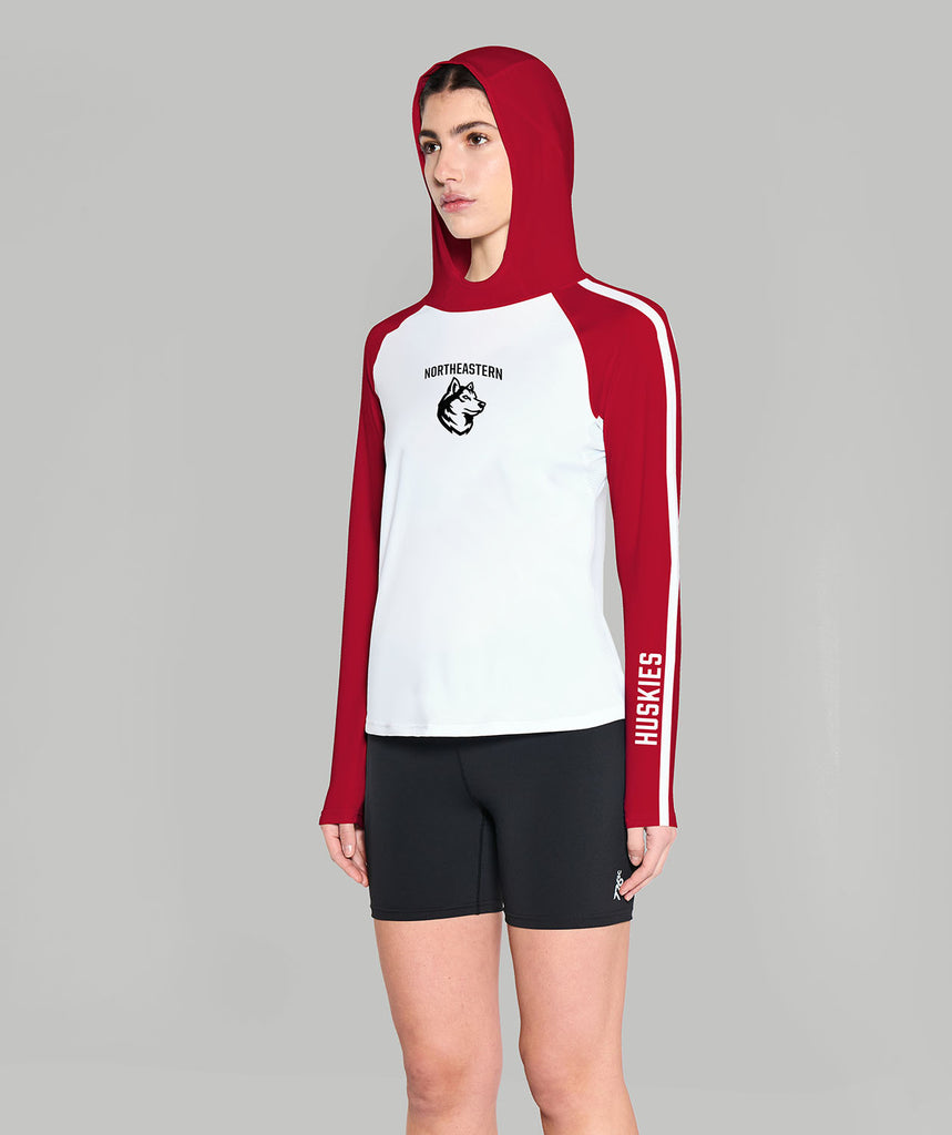 Women's Northeastern University Summer Hoodie LS - White/Red