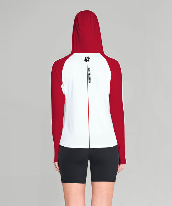 Women's Northeastern University Summer Hoodie LS - White/Red