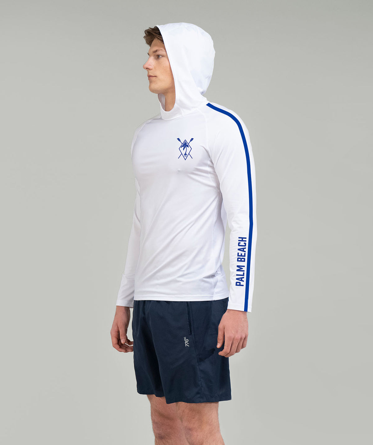 Men's Palm Beach Sun Hoodie LS - White/Royal