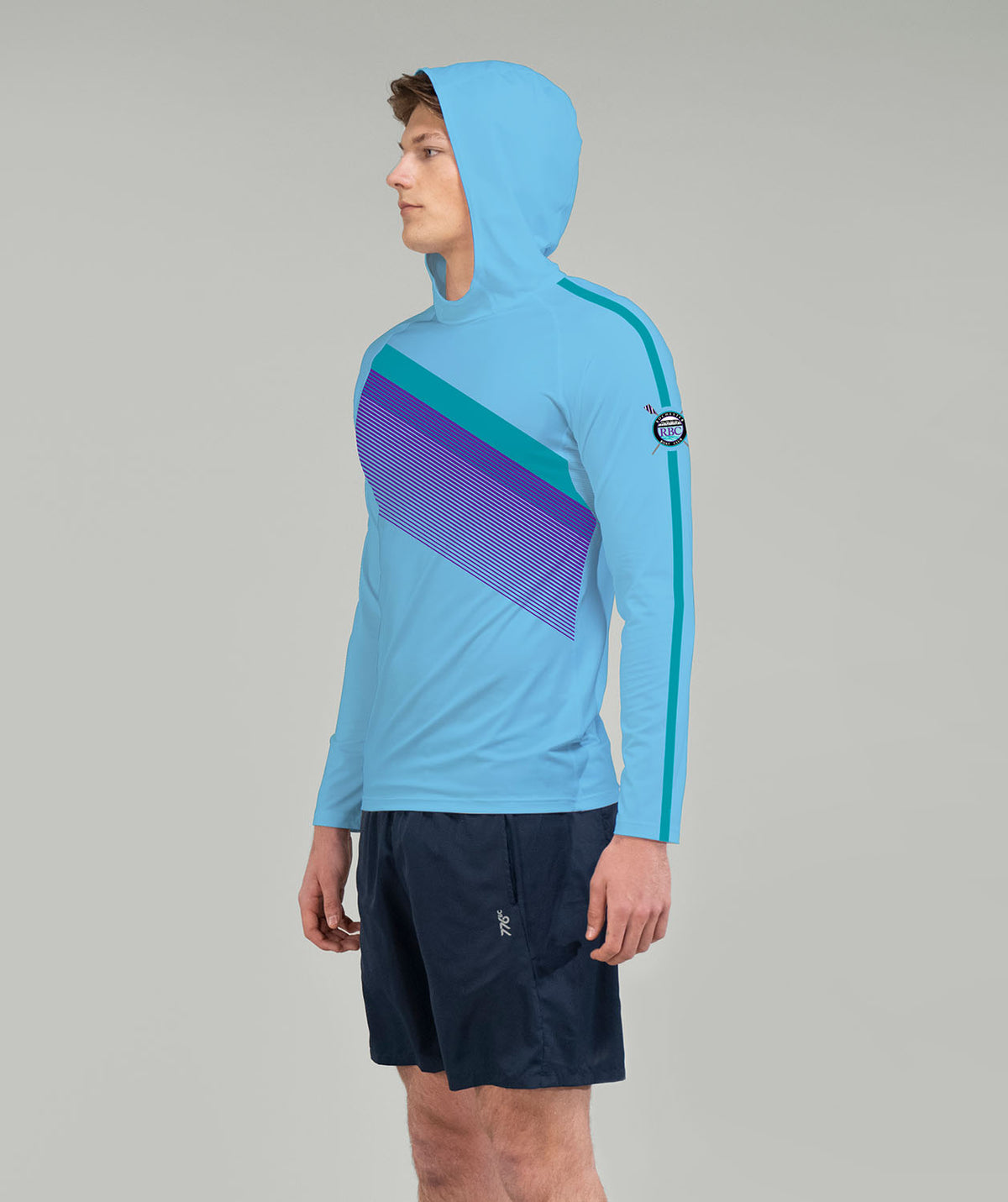 Men's Rochester Boat Club  Sun Hoodie LS - Blue/Purple/Teal