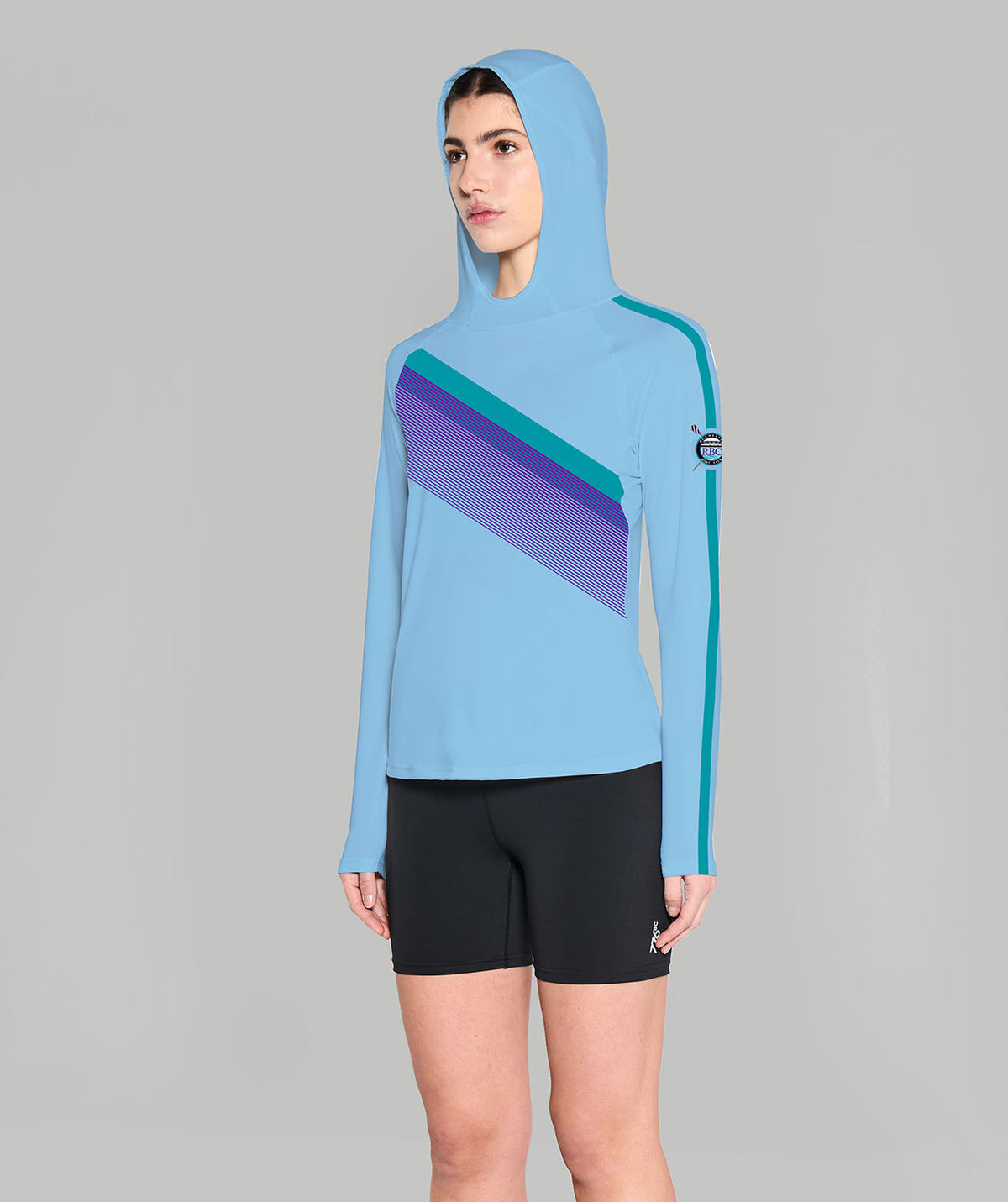 Women's Rochester Boat Club  Sun Hoodie LS - Blue/Purple/Teal