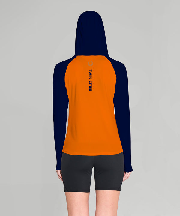 Women's Twin Cities Sun Hoodie LS - Orange/Navy