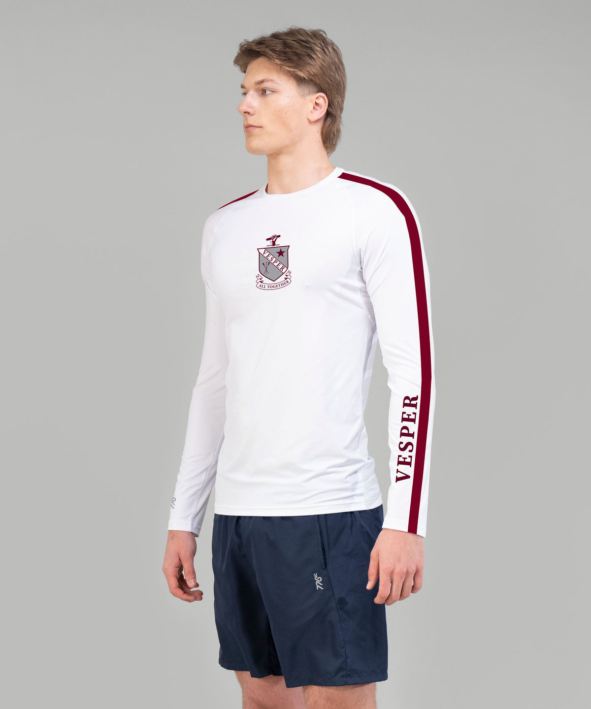 Men's Vesper Boat Club Base Layer LS - Grey/White/Maroon