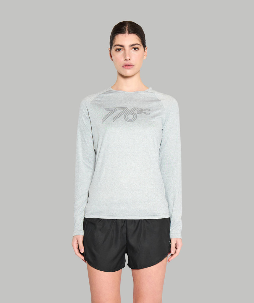 Women's Wreath Active LS T-Shirt - Gray Logo