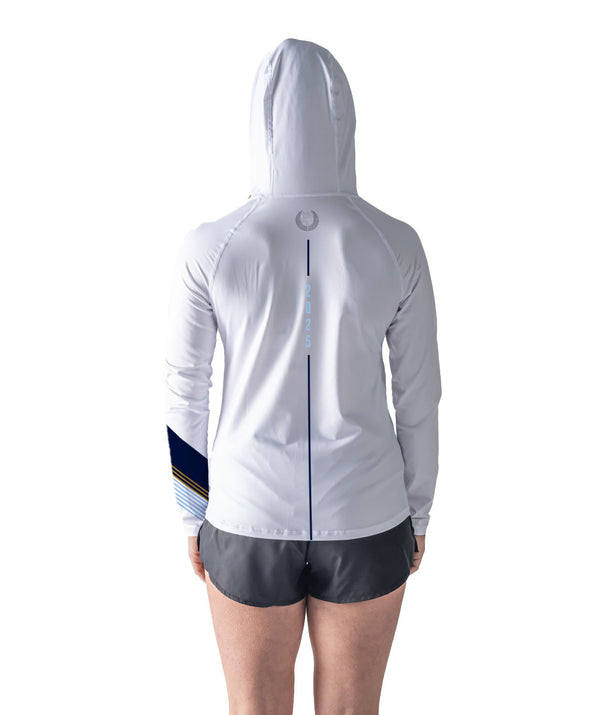 Women's Pocock Youth Sun Hoodie LS - White/Navy/Blue