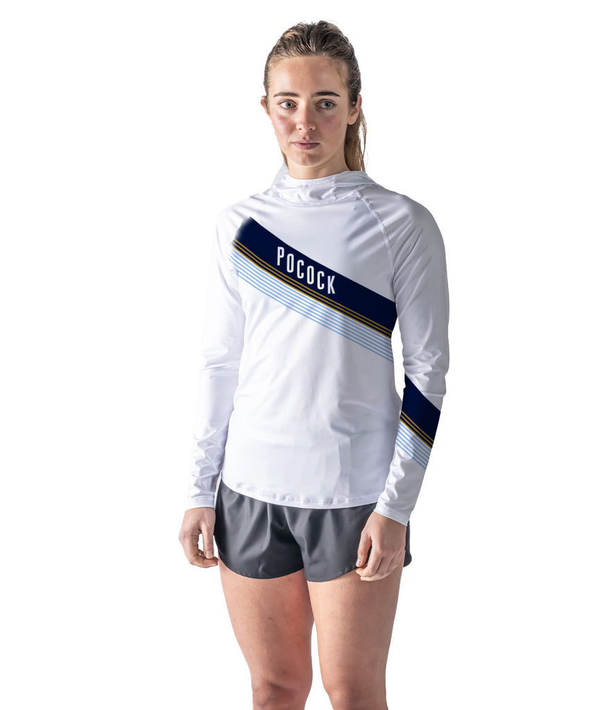 Women's Pocock Youth Sun Hoodie LS - White/Navy/Blue