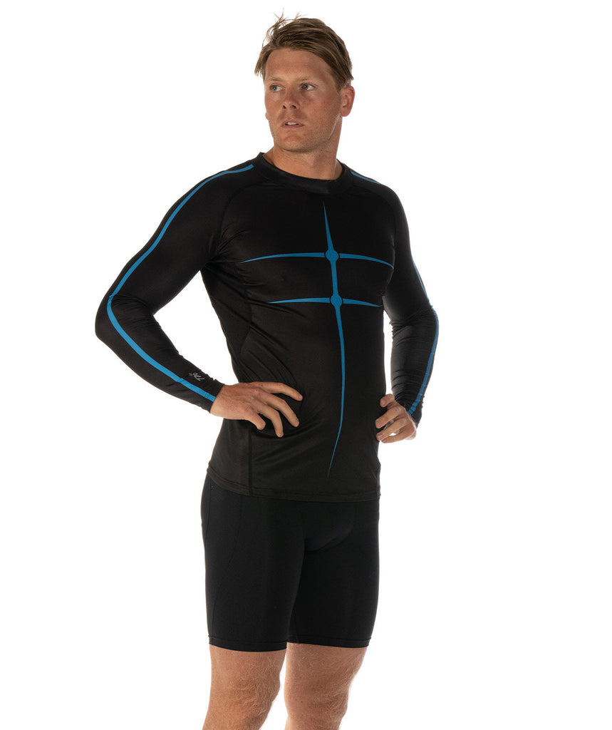 Men's Motion Pro LS Base Layer - Black/Neon Blue